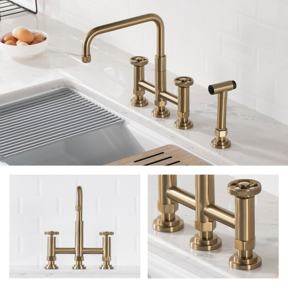 Urbix Bridge Kitchen Faucet, Brushed Gold