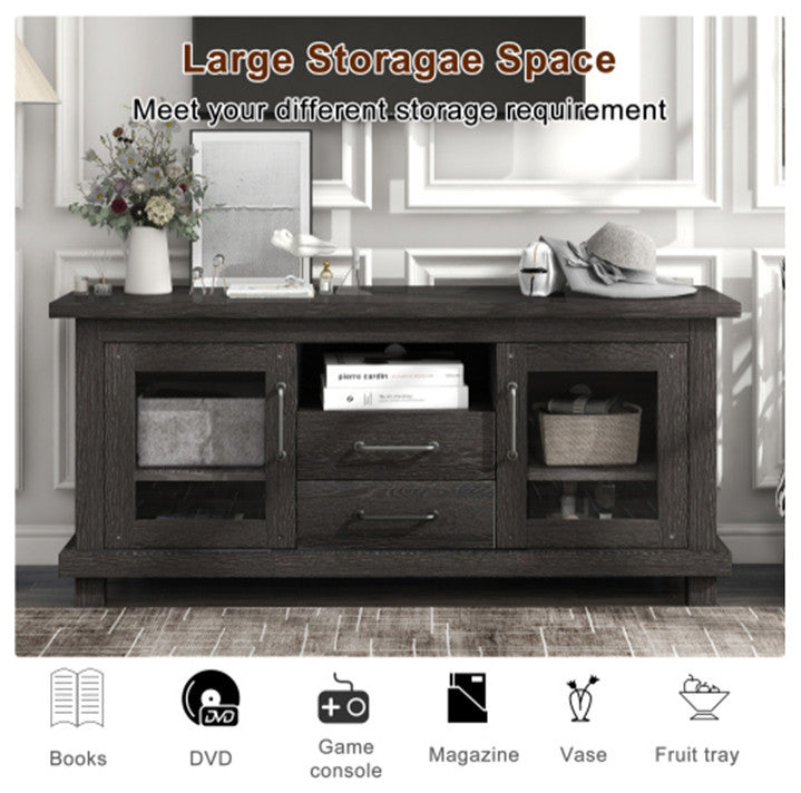 Vintage Particleboard TV Stand with Two Drawers and Open Style Shelves