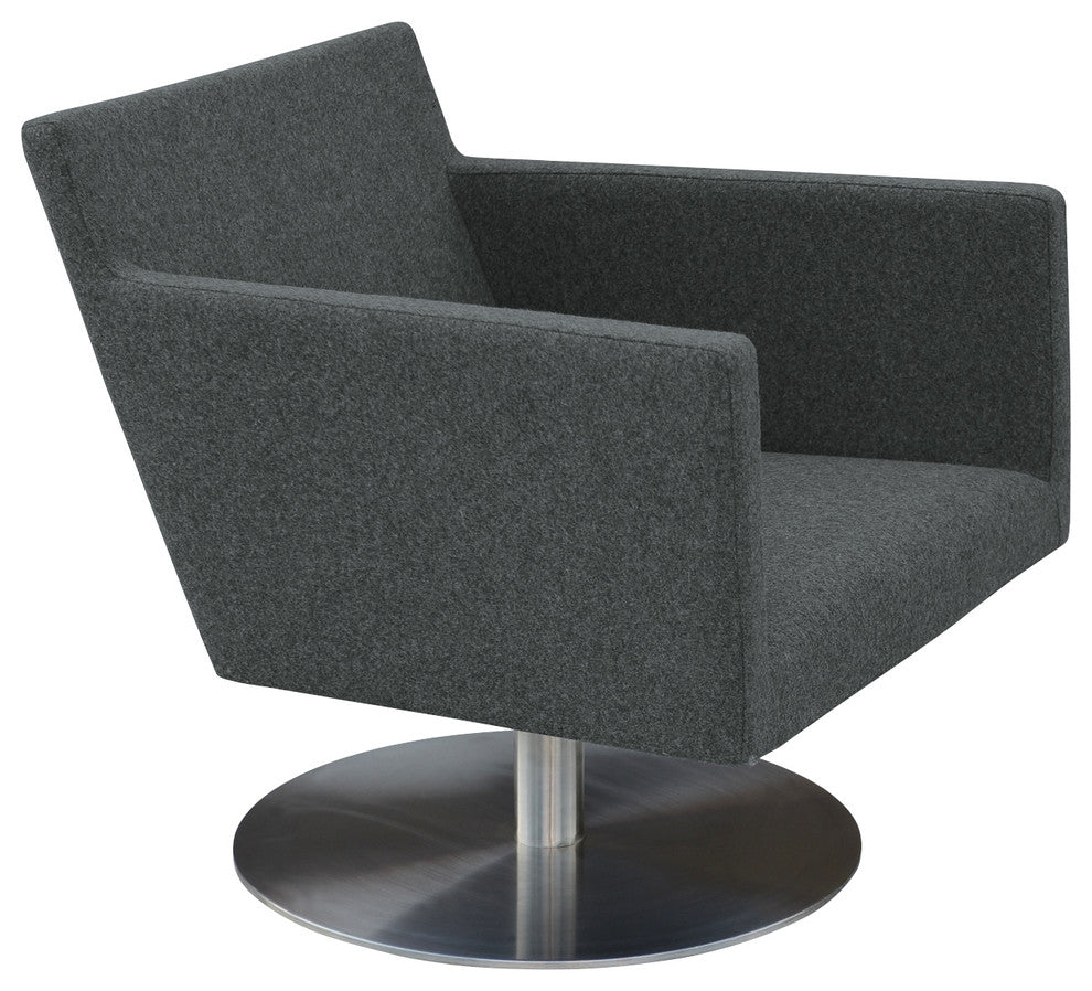 Harput Swivel Lounge Chair, Stainless Steel Base, Dark Gray Camira Wool