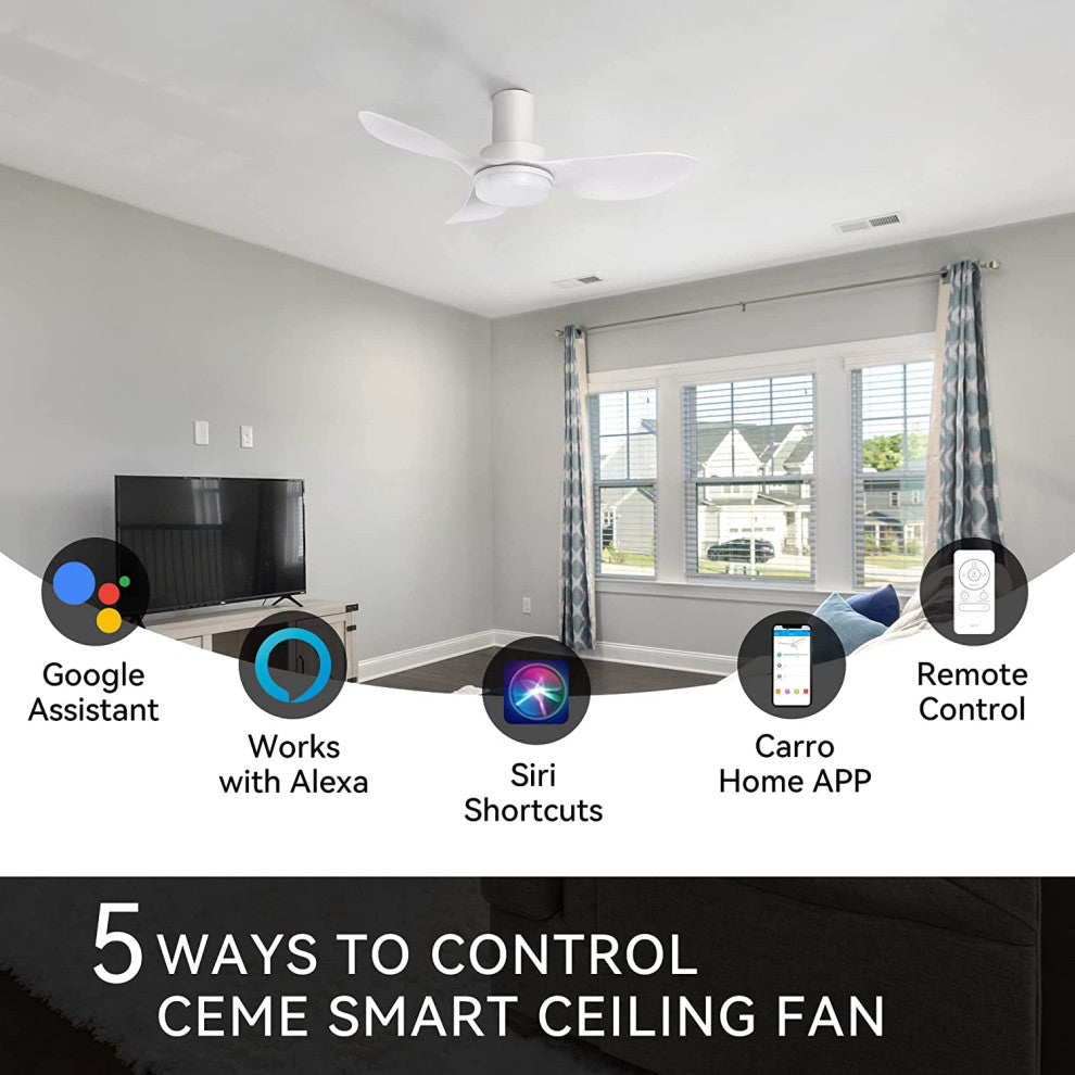 Carro 36" 3 Blade Flush Mount Ceiling Fan with Dimmable LED Light and Remote