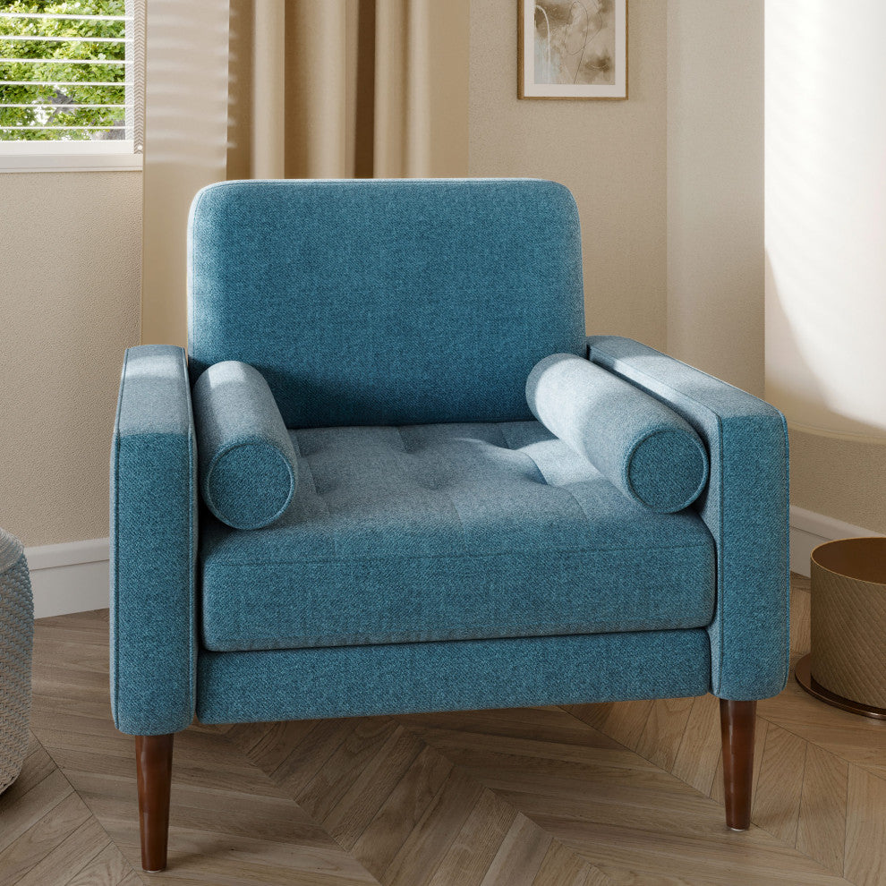 Erik Accent Chair Tufted Linen with Bolster Pillows, Mallard Teal