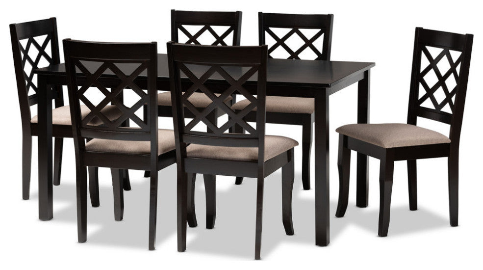 Hastings Sand Upholstered Dark Brown 7-Piece Wood Dining Set