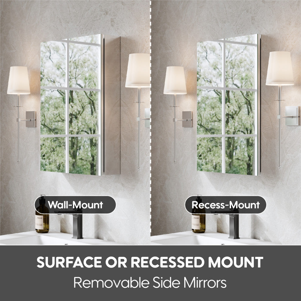 Recessed/Surface Mount Bathroom Medicine Cabinet, Soft-Close Blum Hinges, Left Swing, 16"x24"