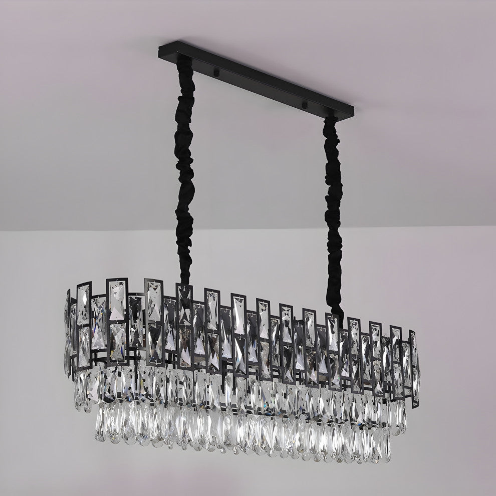 Clans | Modern Rectangle Black Crystal Chandelier, Warm Light, Dimmable