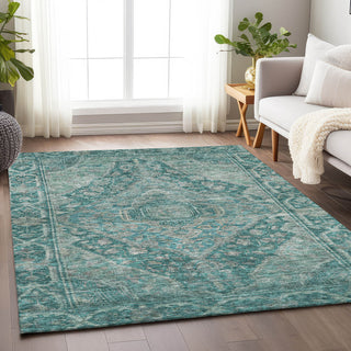 Machine Washable Indoor/Outdoor Chantille ACN1761 Teal 5' x 7'6" Rug