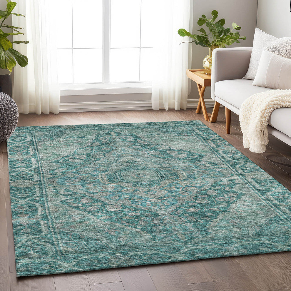 Machine Washable Indoor/Outdoor Chantille ACN1761 Teal 5' x 7'6" Rug