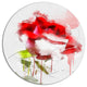 Red Rose Sketch With Red Splashes, Floral Disc Metal Artwork, 23"