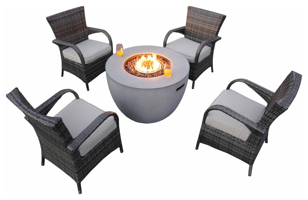 Patio Wood Coating Propane Fire Pit Table with Cushioned Chairs, Bowl
