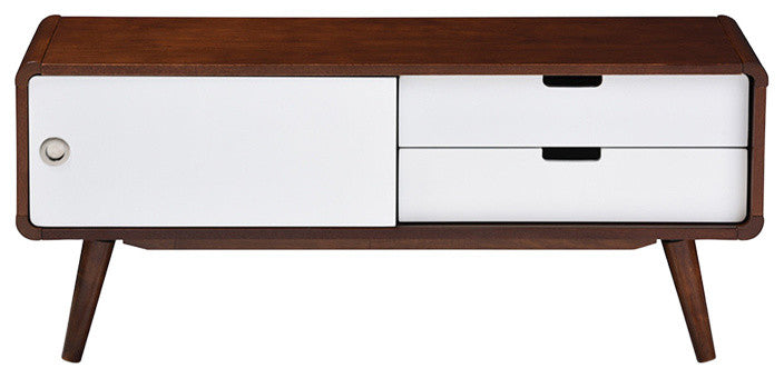 Armani Dark Walnut and White Finish 2-Drawer With Sliding Door Wood TV Cabinet