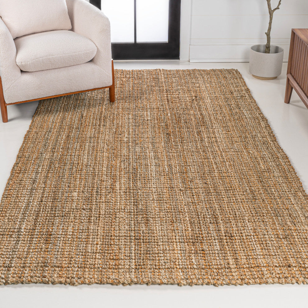 Biot Traditional Rustic Handwoven Jute Solid Natural 8 ft. x 10 ft. Area Rug