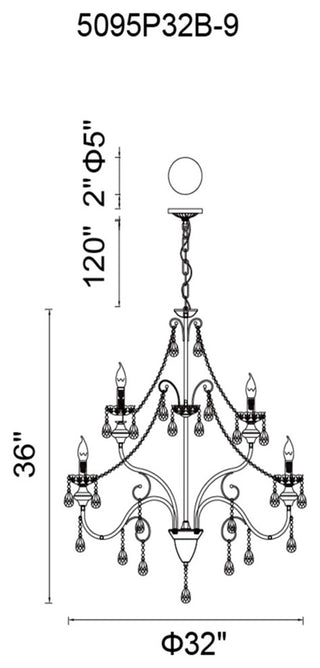 Keen 9 Light Up Chandelier With Black Finish