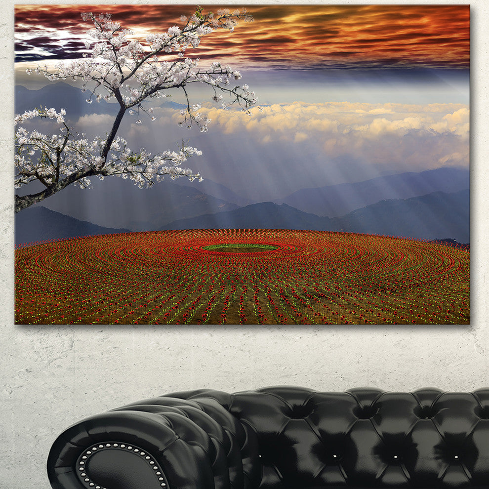 Beautiful Flower Field At Sunset, Extra Large Landscape Canvas Art, 40"x30"