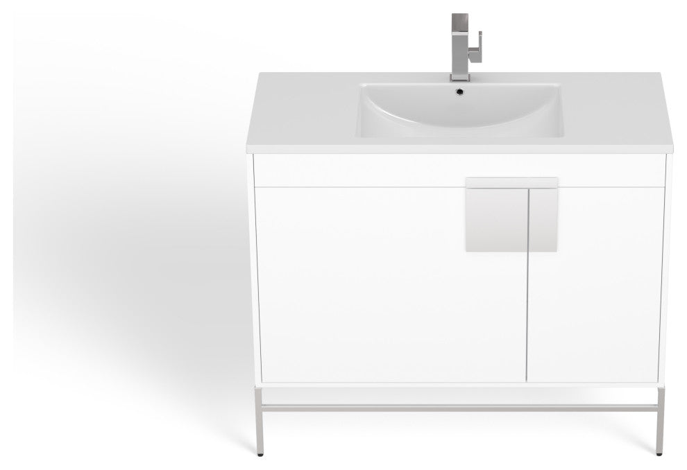 The Lancado Bathroom Vanity, White, 40", Single Sink, Freestanding