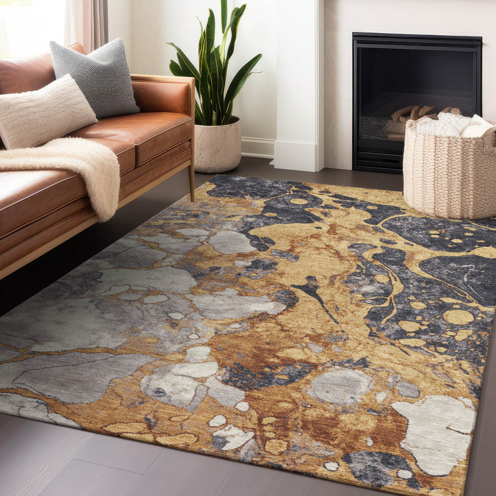 Machine Washable Indoor/Outdoor Chantille ACN1909 Gold 3' x 5' Rug