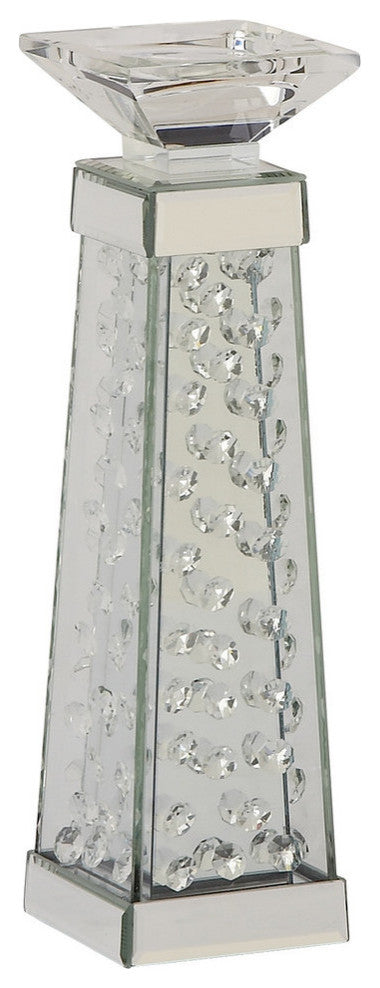 Silver Glass Glam Candlestick Holders, 14" x 4" x 4"