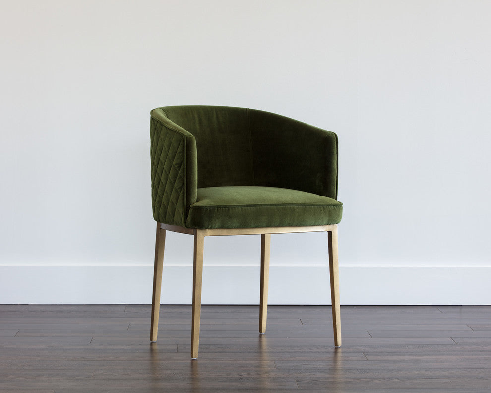 Cornella Dining Chair, Antique Brass, Green