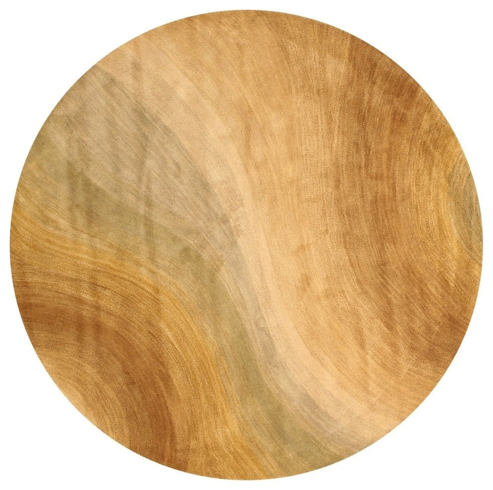EORC Hand-tufted Wool Gold Contemporary Abstract Desertland Rug, Round 6'x6'