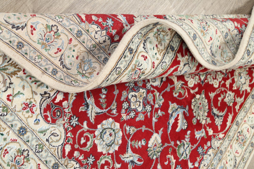 Nain Oriental Traditional Hand-Knotted Persian Area Rug, Red, 8'1"x5'1