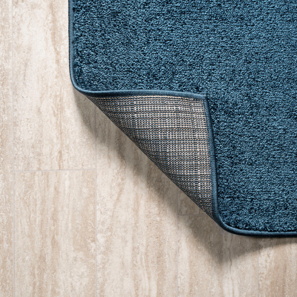 Haze Solid Low-Pile Runner Rug, Navy, 5' Square