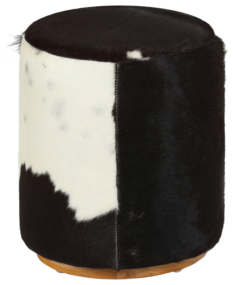 Bare Decor Bella Accent Ottoman, Genuine Leather Hide, Black/White