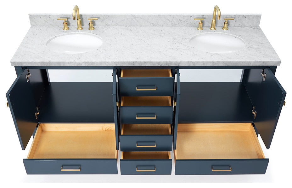 ARIEL Cambridge 73" Rectangle Sinks Bath Vanity White Quartz Midnight Blue
