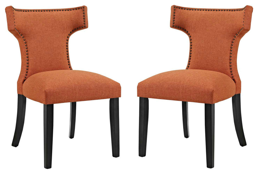 Orange Curve Dining Side Chair Fabric Set of 2