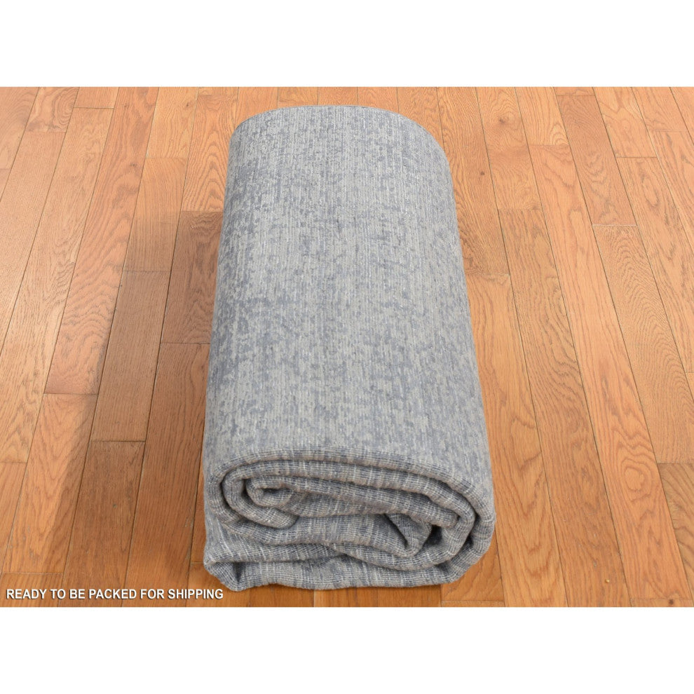 Ash Gray Muted Tone on Tone Wool and Silk Hand Loomed Oriental Rug 6'x9'