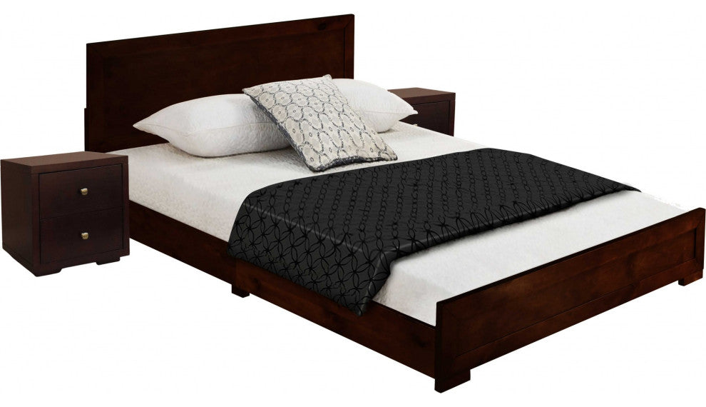 Moma Espresso Wood Platform King Bed With Two Nightstands