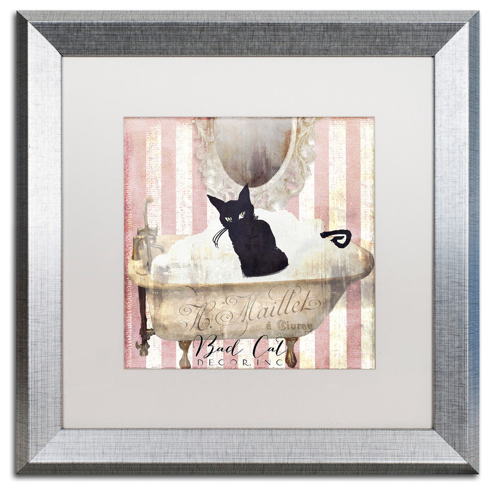 Color Bakery 'Bad Cat II' Art, Silver Frame, White Matte, 16"x16"