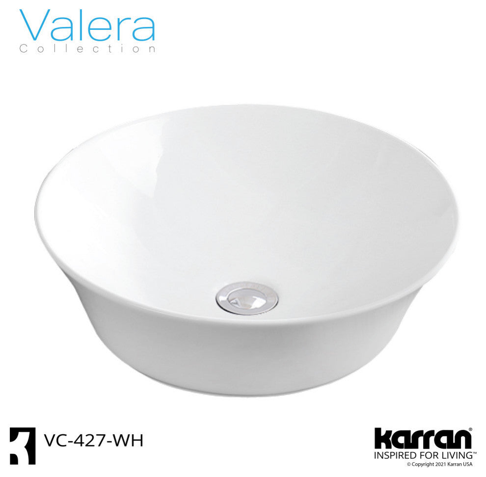 Karran VC-427-WH Valera 17" Vitreous China Vessel Bathroom Sink, White