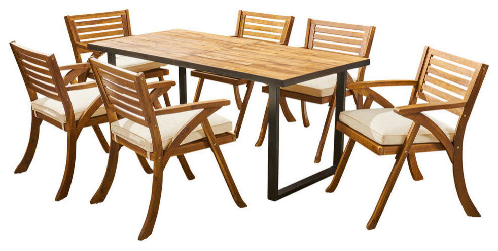 GDF Studio Daisy Outdoor 6-Seater Rectangular Acacia Wood and Iron Dining Set