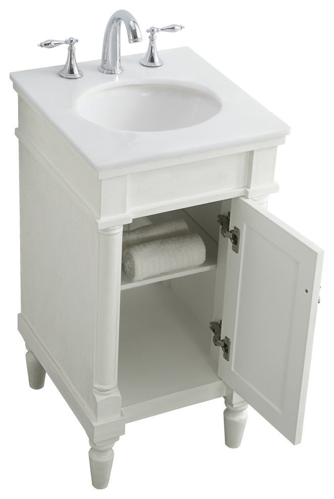 18" Single Bathroom Vanity, Antique White With Ivory White Engineered Marble