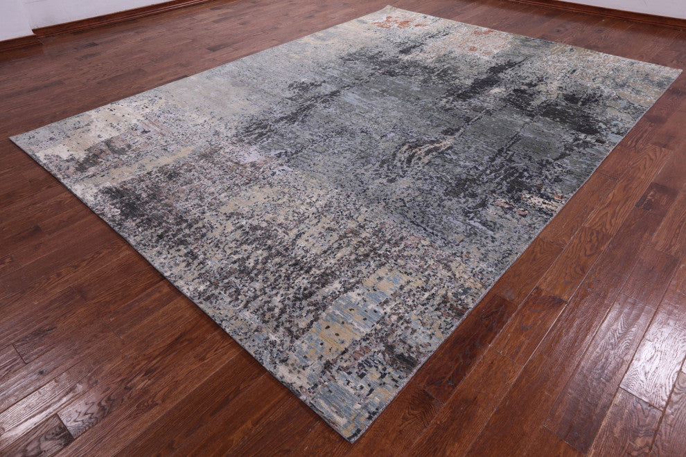 Abstract Wool and Silk Hand Knotted Rug 9' 0" X 12' 3" Q8873