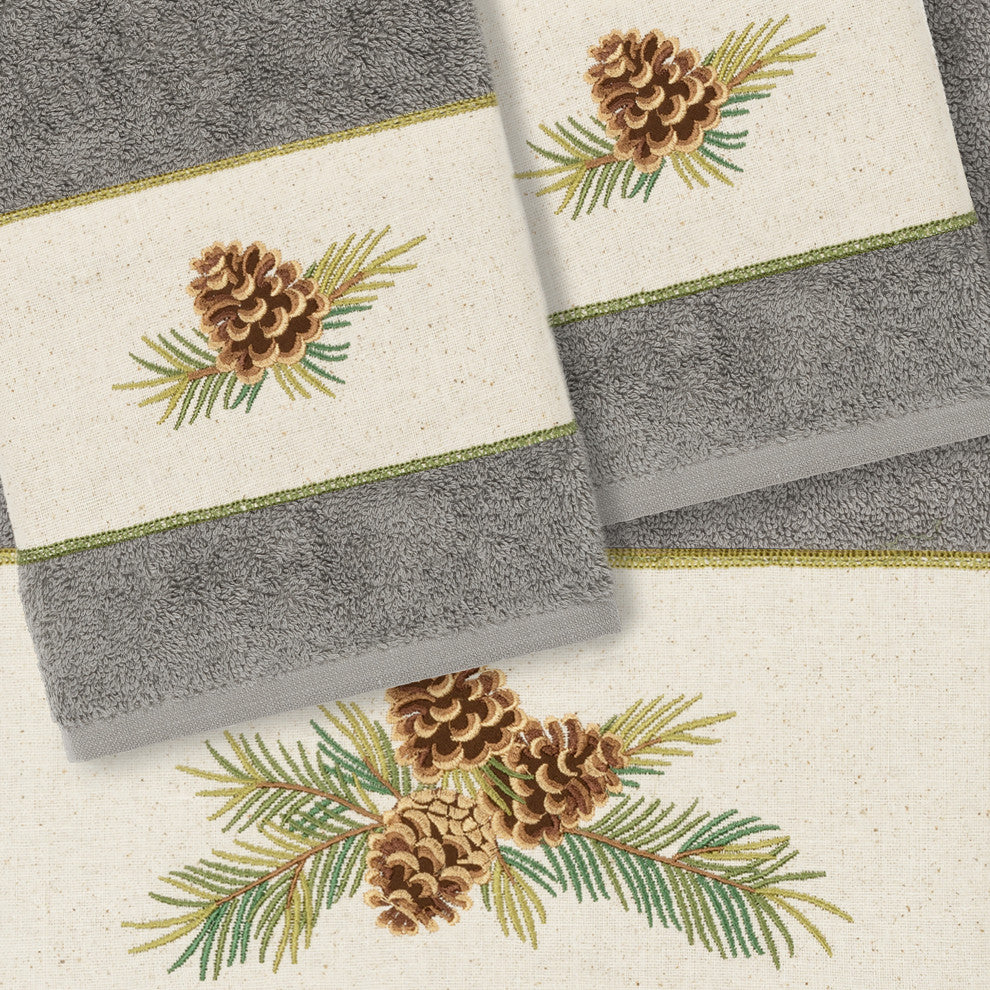 Linum Home Turkish Cotton Pierre 3-Piece Embellished Towel Set, Dark Gray