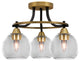 Paramount 3-Light Semi-Flush Light, Matte Black & Brass, 5.75" Clear Bubble