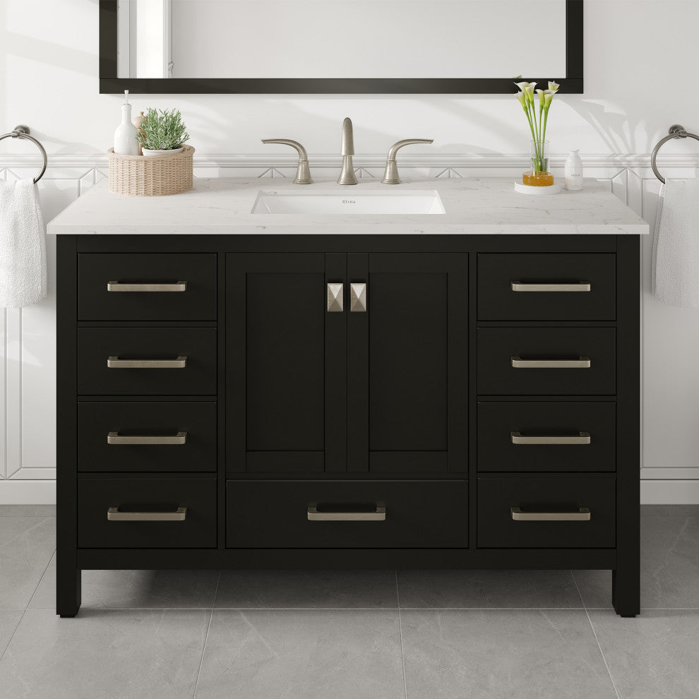Eviva Aberdeen 48"Wx22"D Bathroom Vanity, White Carrara Quartz Countertop