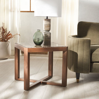 Safavieh Couture Bernardi Marble Top Accent Table, Walnut/Brown