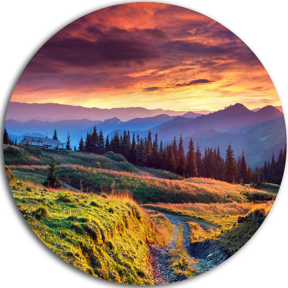 Green Land Under Overcast Sky, Landscape Photo Round Wall Art, 23"