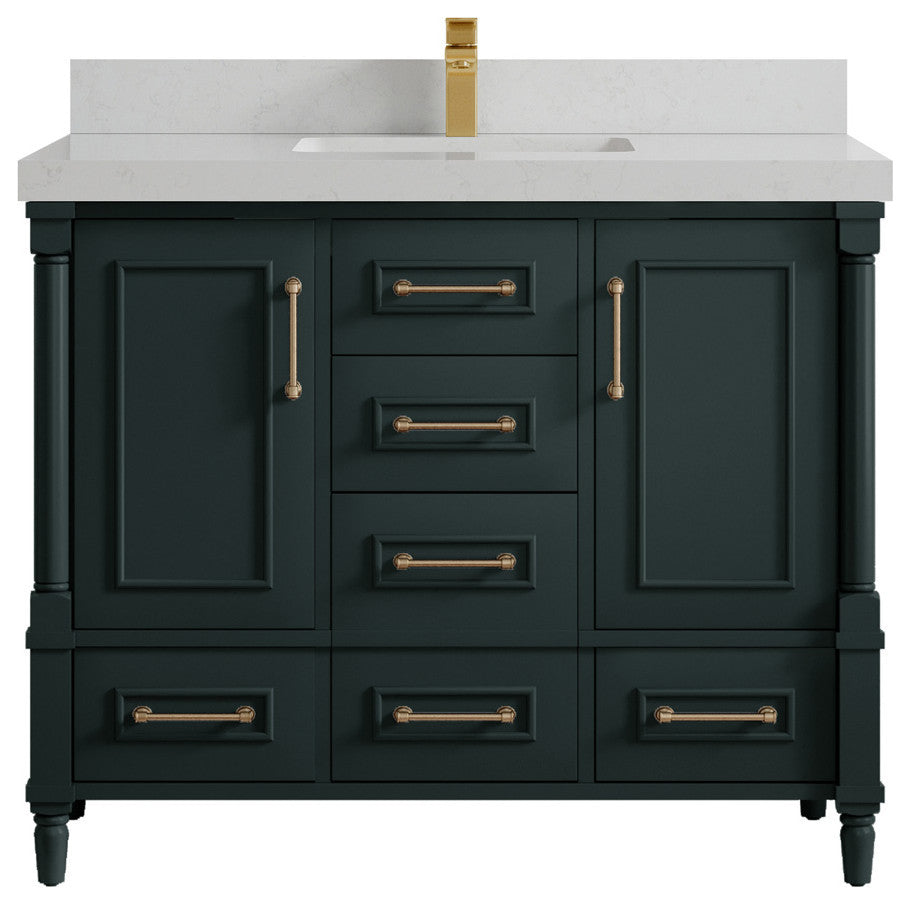 Aberdeen 42 Single Sink Bath Vanity in Dark Forest Green 2" Carrara Quartz