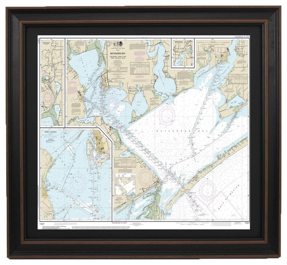 Nautical Chart, Matagorda Bay, Poster Framed
