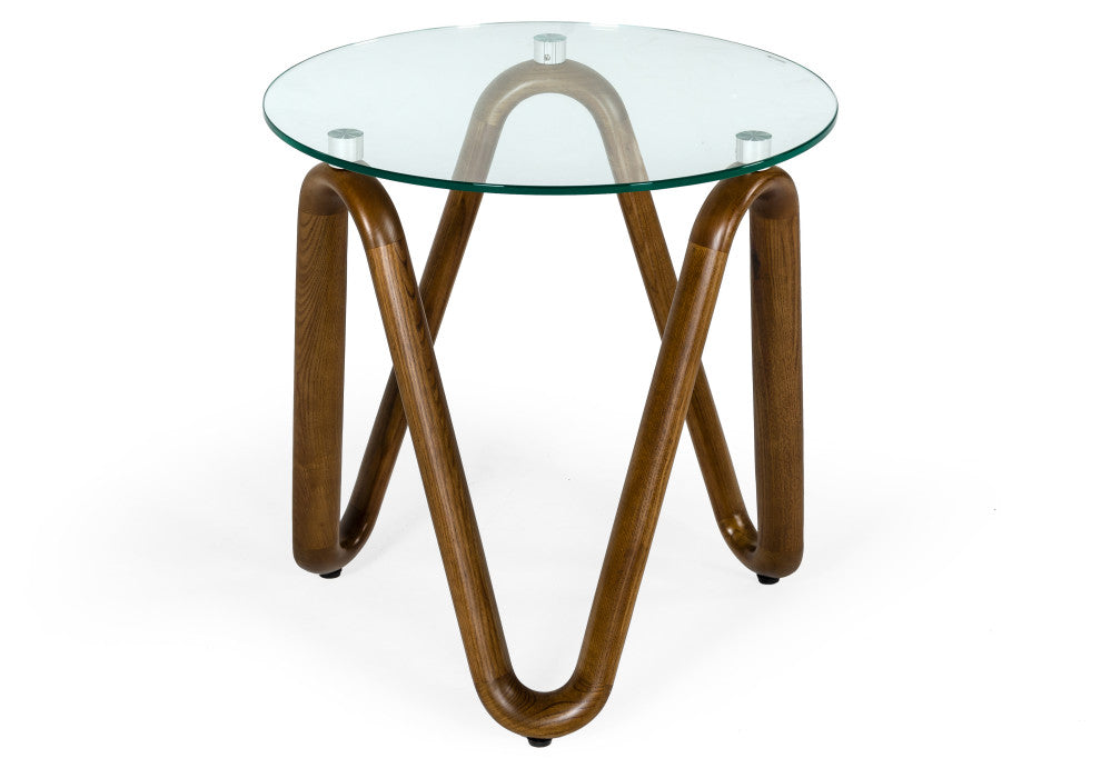 Modrest Lassen Modern Glass and Walnut End Table