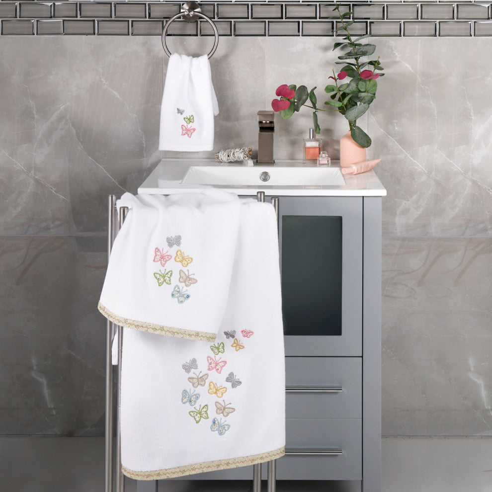 Linum Home Textiles 100% Turkish Cotton MARIPOSA 4PC Embellished Towel Set