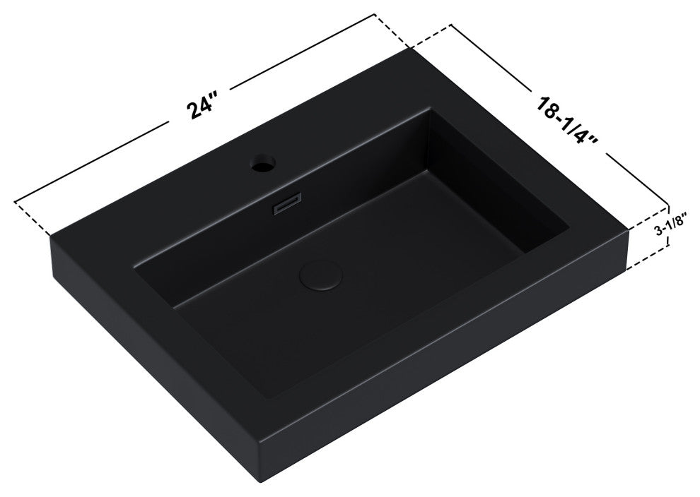 Dowell 18" FTB Resin Bathroom Vanity Basin, Black, 24wx18dx6h