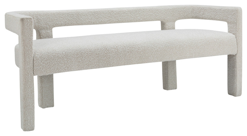 Athena Boucle Fabric Upholstered Bench, Cream, Boucle Fabric