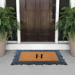 Carson Black/Beige Rubber And Coir 24"x36", Monogrammed Doormat, H