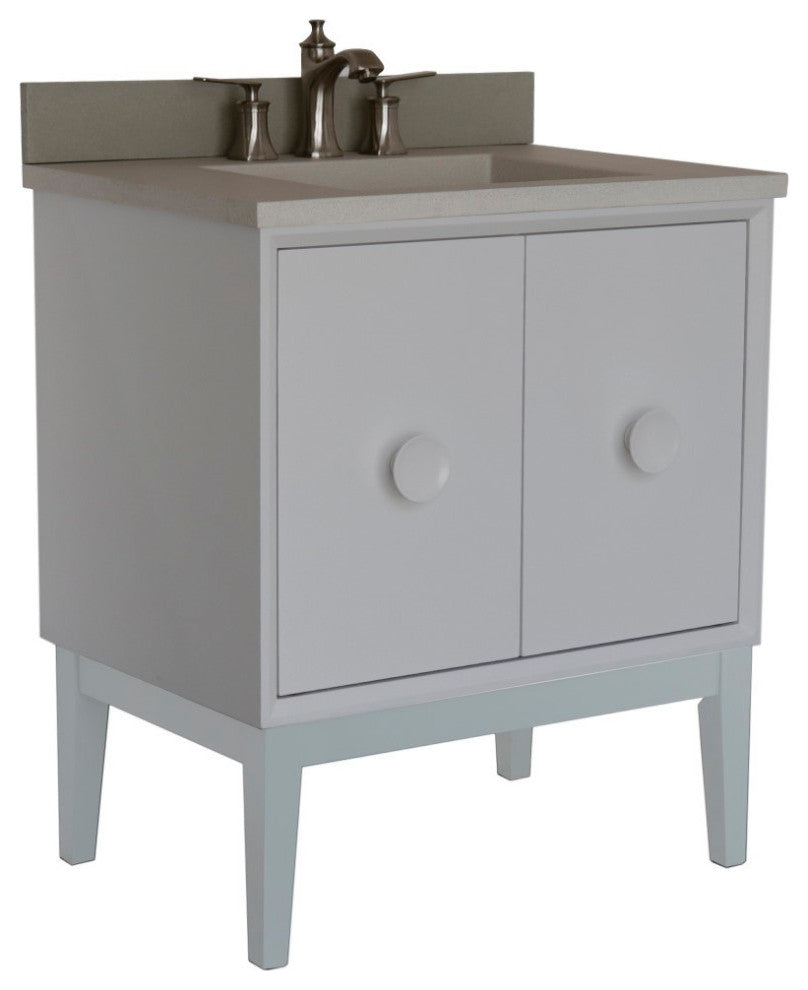 31" Single Vanity, White Finish With White Concrete Top And Rectangle Sink