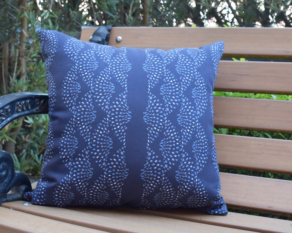 Dotted Decor Stripe Print Decorative Outdoor Throw Pillow, Blue, 16"