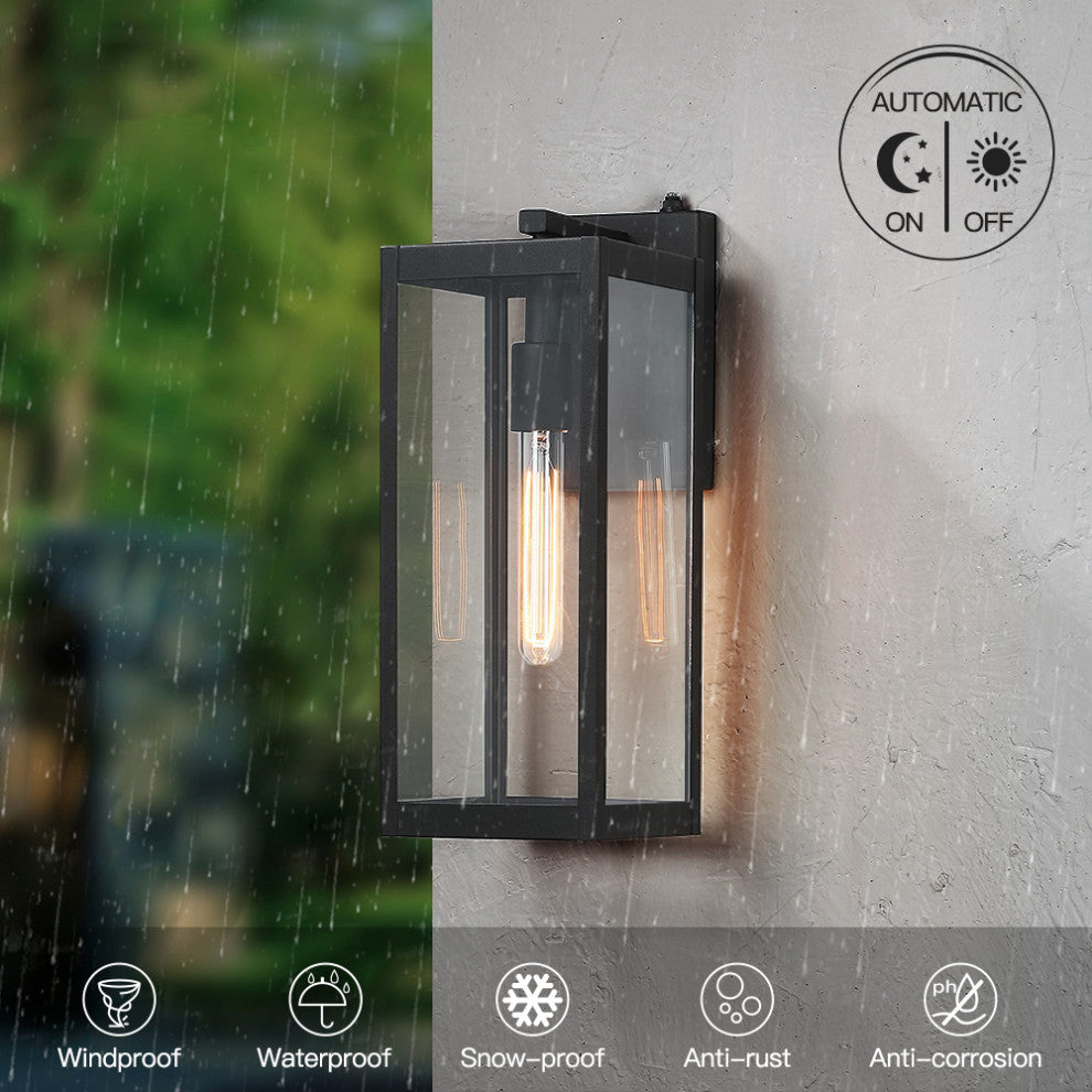 16.5" H 1-Light Dusk to Dawn Black Outdoor Wall Lantern Sconce