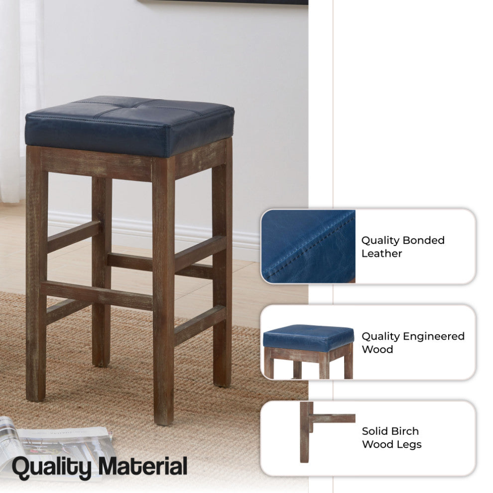 Valencia Backless Leather Counter Stool, Vintage Blue, Bonded Leather