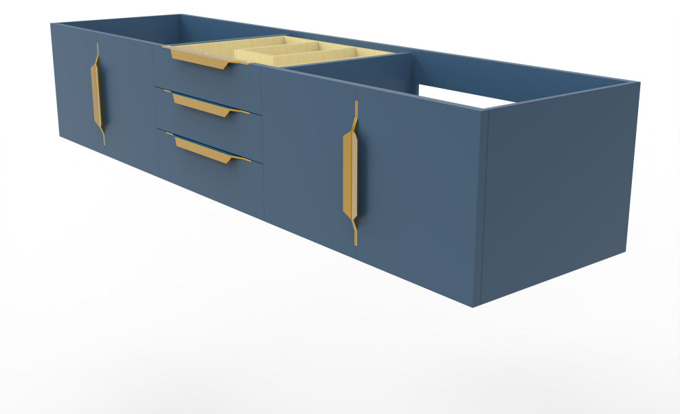 CastelloUSA Alpine 72" Wall Mounted Vanity, Base Only, Blue, Gold Handles